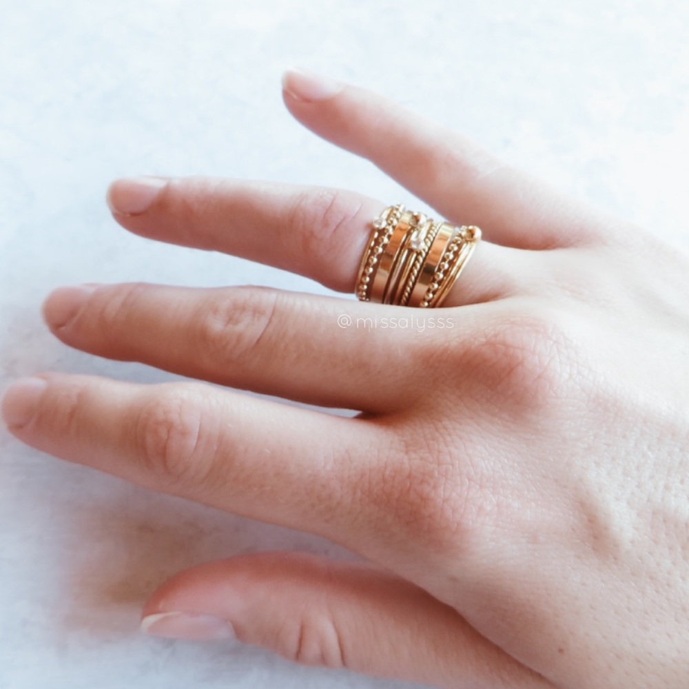 14K Gold Filled Thin Stacking Ring With Gold Ball - Picture 4 of 5